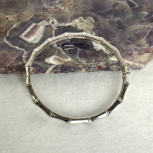 Sterling Silver 925 DBJ Oval Bamboo Hinged Diamond Bangle Bracelet Sz 7.25" - Picture 12 of 16
